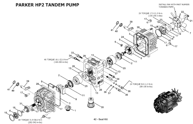 Parker HP2 Tandem Pump Assembly 2010 616T Grasshopper Parts