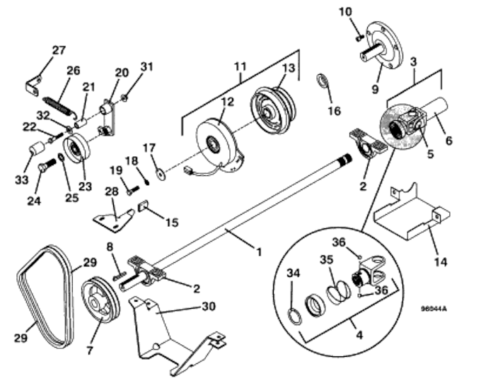 PTO Shaft and Clutch Assembly Diagram