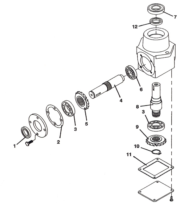 9561 Right Angle Gearbox, 1996 Front Mount Deck, Lawn Mower