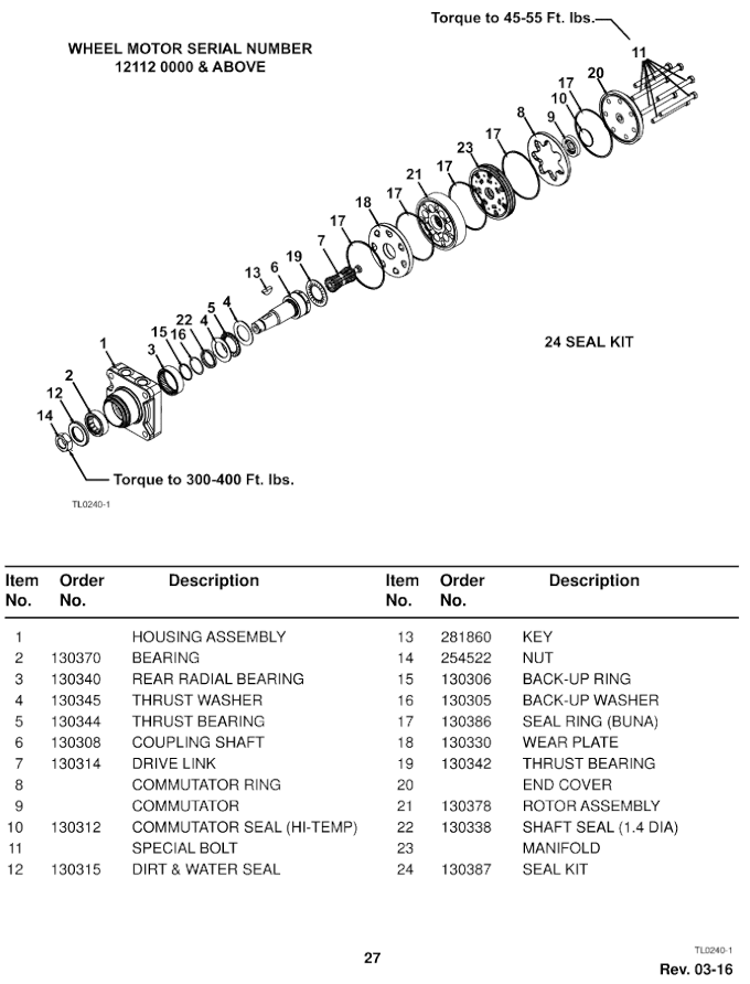 Wheel Motor and Brake Assembly Breakdown Diagram