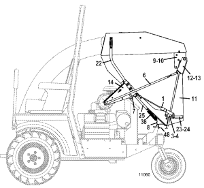 Model 15B Hopper Assembly Side View - Grasshopper Lawn Mower Parts Diagrams